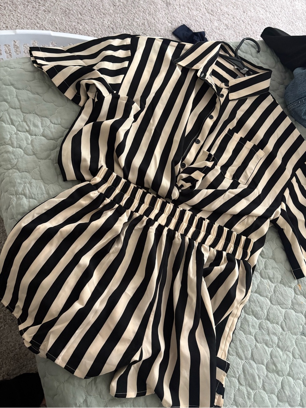 Black & Cream Striped shirt and shorts set